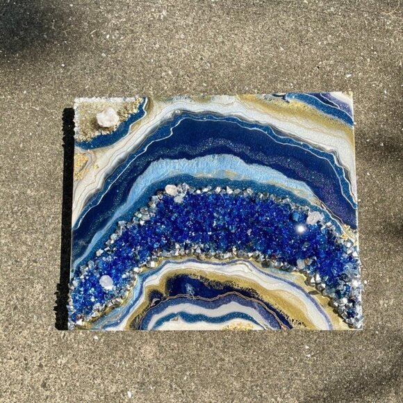 Geode Abstract Resin Art Piece | 24" x 20" Wood Panel | Broken Moroccan Geode - Picture 9 of 11